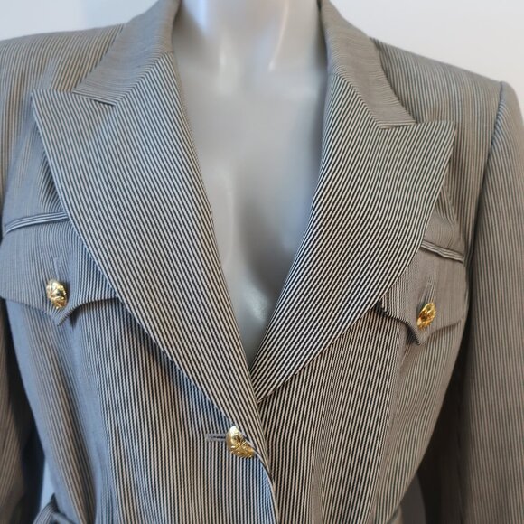 Escada Margaretha Ley Bergdorf Goodman Black White Pinstriped Pantsuit 38 US/M - Picture 2 of 16